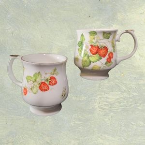Queen's Fine Bone China Coffe/Tea Cup With Strawberries And Butterflies Set of 2